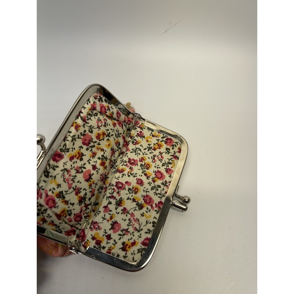 VTG Floral Kiss Lock Coin Purse Pink Fabric Change Pouch Cottagecore Retro - Picture 5 of 5